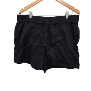 Daily/Ritual Black Linen/Blend Elastic Waist Shorts With Pockets & Drawstring Si